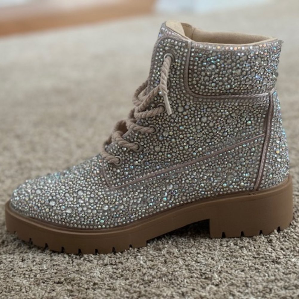 Betsey Johnson RHINESTONES PEARLS LIMITED WOMEN COMBAT PARTY SHOE BOOTS NEW 9US